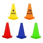 ANSLYQA Soccer Cones (9 Inch,20 Pack) Agility Training Sport Cone with Carry Bag for Kids Drills Football Basketball Field Markers,(5 Colors)