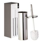 Premier Housewares Toilet Brush & Holder | Chrome Metal Toilet Brush Set | Attached Lid Toilet Cleaner Brush | Free Standing Loo Reflective Brush with White Bristles