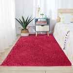 Interior Solutions European Fabric Shaggy Runner for Bedroom Soft Non-Shadding Anti-Slip Rugs for Living Room, Study Room, Kids Room etc (3x5 Feet, Wine)