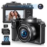 4K Digital Camera for Photography,64MP Vlogging Camera for Youtube,Multi-Filters Video Camera,Travel Camera with Auto Focus,18X Zoom,64G TF Cards,2 Batteries for Beginners-Black