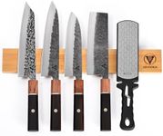 ARTIDGE 6Pcs Japanese Knife Set with Diamond Sharpening Plate & Bamboo Magnetic Strip, Solid Wood Octagonal Handle, High Carbon Steel Professional Chef Knife Set for Home and Commercial Use