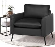 TYBOATLE Accent Chair, Black Leather Accent Chair, Comfy Living Room Chair, Cozy Reading Sitting Chair, Mid Century Modern Accent Chairs, Arm Reception Chairs, Lobby Chair,Office Furniture