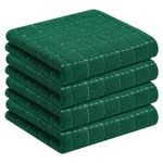 smiry 100% Cotton Terry Kitchen Towels, 4 Pack Ultra Soft and Absorbent Cleaning Dish Cloths, 13 x 28 inches Checkered Designed Non-fluffing Quick Drying Dish Towels and Tea Towels, Dark Green