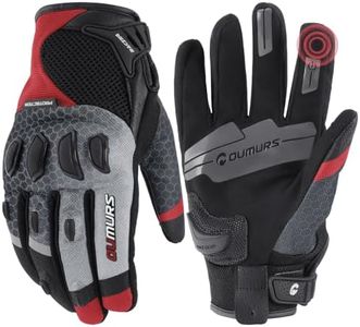 Oumurs Motorcycle Gloves for Men, Touchscreen Cycling Gloves for Outdoor Sports On-Road/Off-Road/Mountain Motorcycle Motorcross Motorbike Dirt Bike Bicycle Racing ATV UTV, Red, XL