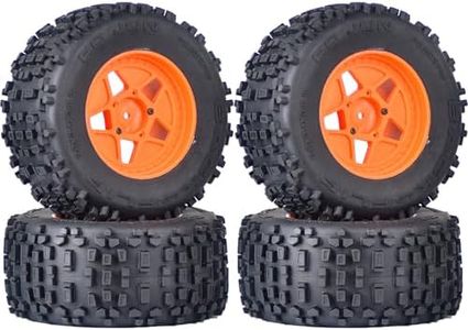 3.8" MT Monster Truck Tires with Foam Insert - 17mm/14mm/12mm Hex Adapters Included, Compatible with TRAXXAS Sledge, ARRMA KRATON, Outcast, Tamiya, HSP (Set of 4), Replacement Part of AR510092