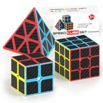 Vdealen Speed Cube Set, 2x2x2 3x3x3 Pyramid Magic Cube Set, Puzzle Cube Toys Birthday Party Christmas Stocking Stuffers Gift for Kids Teens Adults(Carbon Fiber Sticker)