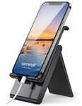 Lamicall Adjustable Phone Stand - Foldable Phone Holder Desk Stand, Dock, Cradle Compatible with iPhone 16 15 14 13, 13, 12 Pro Plus Max Mini, 11 Pro Max Xs 8 X 8P, Samsung S10 S9, 4-8 Phones - Black