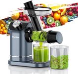 Muchen Slow Juicer Juicer Winner Fruit and Vegetable Test 150W Silent Motor, Reverse Shredding, Easy Cleaning, Stainless Steel Design in Black and Silver, incl. Recipe Book