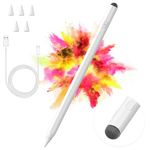 Stylus Pen for iPad, 2 in 1 Active and Capacitive Pen, Fast Charge iPad 10th Generation Pencil, Compatible with iPad Pro 11/12.9in, iPad 6/7/8/9/10, iPad Air 3/4/5, iPad Mini 5/6 (White)