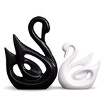 LIFEHAXTORE® Home Décor Lucky Swan Couple | Pro Matte Finish Ceramic Figures (Set of 2 Pc, Medium, White & Black)