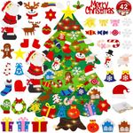 Felt Christmas Tree for Kids, 3.4FT DIY Christmas Tree Set with Star Light&Santa Claus, Hanging Felt Xmas Christmas Tree Decorations Kits with 42Pcs Detachable Ornaments for Christmas Party Home Decor