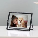 SAEGYPET Black Floating Metal Picture Frame Horizontal, Fashion Metal Glass Photo Frame for Mother's Father's Teacher's Day Gift