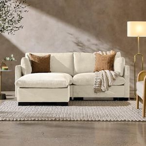 Best Choice Products 82in Modular Pillowtop Loveseat Sofa, Deep Seat Sectional Couch w/Ottoman & Storage, Comfy, Washable, Real Wood Frame and Legs – Beige