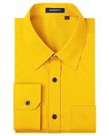 HISDERN Mens Shirts Yellow Long Sleeve Shirt for Men Formal Dress Shirts Regular Fit Casual Button Shirt M