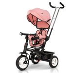 Baybee Mario 2 in 1 Baby Tricycle for Kids, Smart Kids Tricycle with Parental Push Handle, 360° Rotatable Seat, Canopy & Rubber Wheels | Kids Cycle Trikes | Baby Cycle for Kids 1.5 to 5 (Dark Pink)