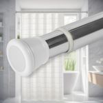 SITTELLA® (125Cm To 220Cm) Extendable Shower Curtain Tension Rod Non-Drilling Anti-Skid Spring Pull Rod -Stainless Steel, White-Silver