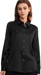 LilySilk Silk Shirts for Women Basic Formal Office Vintage Long Sleeve Pearl Button Down Silk Blouse Tops for Ladies Black S