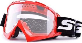 Motorcycle Goggles,ATV Dirt Bike Goggles-Anti UV Safety Goggles Windproof Dustproof Motocross Goggles Anti Scratch Motorcycle Glasses for Cycling Riding/Climbing/Skiing (Red Frame-Clear lens)