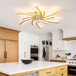 KeLuKes Modern Ceiling Fans with Lights and Remote 78cm Ceiling Fans with Lamps Silent Dc 6-Speed Dimmable Reversible Winter/Summer Led Ceiling Fan Light for Bedroom Lounge Living Room,Gold