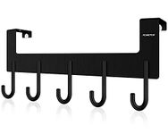 ACMETOP Over Door Hooks, Heavy Duty Over Door Hanger, Aluminum Over Door Coat Hooks Storage for Coat, Towel, Bag, Robe, Brush Finish - 5 Hooks (Matter Black)