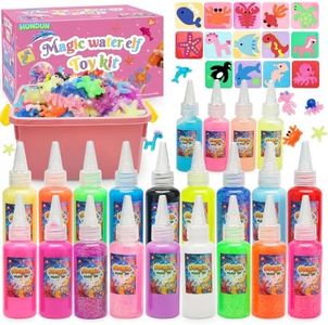 HunDun Pink Magic Water Elf Toy Kit for Girls,Large Capacity Aqua Fairy Water Gel Kit with Sparkling Magic Gel Glow in the Dark, Make Your Own Squishies 22 Gels & 14 Molds Magic Water Pets