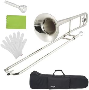 Festisoul Nickel-Plated Alto Trombone, Brass Bb Alto Trombone with Mouthpiece, Carrying Case, Cleaning Cloth & Gloves, Professional Student Trombone for Band & Orchestra