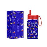 IRON °FLASK Kids Water Bottle - 14 Oz, Straw Lid, 20 Name Stickers, Vacuum Insulated Stainless Steel, Double Walled Tumbler Travel Cup, Thermo Mug, Metal Canteen Construction Zone