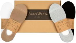 Naked Nation No Show Bamboo Socks - Non-Slip Design without Silicone, 6 Pairs, Super Soft & Breathable, Invisible Trainer Socks for Women & Men, (Mixed Colours, Size 4-7)