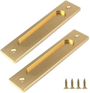 INCAUCA 2 Pack Barn Door Handles, 6 Inch Flush Door Pull, Recessed Door Handles, Sliding Closet Door Finger Pull, Rectangular Flat Plate for Pocket Door Drawer Cabinet Cupboard (Gold)