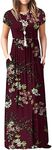 VIISHOW Women's Short Sleeve Loose Plain Maxi Dresses Casual Long Dresses with Pockets - - Large