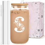 Personalized Tumbler, Customized Gifts for Women, Monogrammed Can Glass Cups with Bamboo Lids and Straws, Coffee Glasses