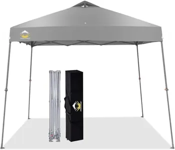 CROWN SHADES 9x9 Pop Up Canopy Tent, Outdoor Shade Canopy with Roller Bag, Slant Leg Pop Up Tent Shade Canopy, Gray