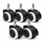 Cloudsit Heavy Duty Thread Type Nylon Office Chair Wheels - Set of 5 White Casters with 250 kg Load Capacity - Enhance Chair Mobility! (kursee ke pahiye) (कुर्सी के पहिये)