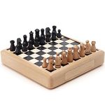 A&A 11 inch Beech Wooden Chess Sets w/Storage Drawer/Deluxe Modern Decorative Beech Box w/Wooden Chess Pieces/Gift Idea for Board Games