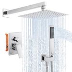 KES Shower Head and Hose with Shower Mixer Set, 10-Inch Rainfall Shower Head Square and Handheld Shower Kit Set 3-Function Polished Chrome, X6230-CH