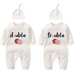 culbutomind Baby Twins Baby Bodysuits Double Trouble Cute Outfit with Hat Boy Girl Baby Pyjamas Twins Gift, White, 9-12 Monate