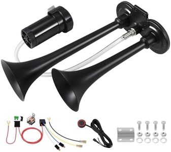 Train Horn for Truck 150db 12V,BANHAO Super Loud Dual Trumpet Truck Air Horn with Compressor, suitable for Any 12V Vehicles Train Car Ship Boat Lorry(12V, Black 2 tube horns with wire and button)