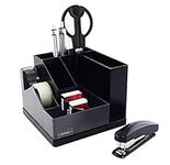 Exerz Desk Organiser/Pen Holder/Desk Tidy/Swivel Rotating 360° with Stationery Including: Adhesive Tape with Dispenser, Scissors, Stapler, Staples, Pens, Ruler, Eraser (EX118 Grey/Black)