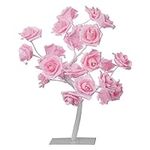 FURNIZONE Rose Table Lamp Flower Desk Lamp Pink Girls Lamp Bedside Lamp Tree Light with AC Adapter for Party Wedding Bedroom Living Room Home Indoor Decoration 24 Warm White LED Lights