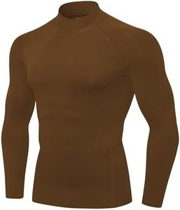 SPVISE Brown Men's Compression Long-Sleeve T-Shirt Athletic Base Layer Cool Dry Workout Shirts Sports Running Rash Guard Tops