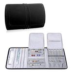 Teamoy Velvet Jewelry Organizer, Travel Jewelry Roll Case for Necklaces, Earrings, Bracelets, Rings, Brooches and More (Large, Velvet- Black)