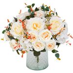 Floweroyal 4 Bunches Artificial Peony Flowers Fake Rose Flowers Silk Hydrangea Bouquet Vintage for Wedding Party Table Centerpieces Floral Arrangement Home Kitchen Decor（White）