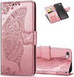 Asdsinfor iPhone 6 Case Full Stylish Advanced Embossing Wallet Case Credit Cards Slot with Stand for PU Leather Shockproof Flip Magnetic Case for iPhone 6 / iPhone 6S Butterfly Rose Gold SD