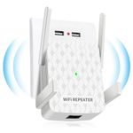 WiFi Extender Booster,1200Mbps WiFi Booster, WiFi Extender 5GHz & 2.4GHz Dual Band WiFi Repeater - with Ethernet Port, 4 Antennas, Quick Setup, Home Wireless Signal Booster