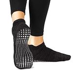 LA Active Grip Socks - 1 Pair - Yoga Pilates Barre Ballet Non Slip Covered (Stellar Black, Small)