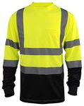 L&M Hi Vis Class 3 T Shirt Reflective Safety Lime Orange Short Long Sleeve HIGH Visibility, Black Bottom (Lime_L, Small)