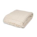 Salome Waffle Weave Premium Soft 100% Wool Throw Blanket - Creamy White, 70 x 86 Inches