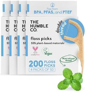 The Humble Co. Floss Picks (200 Count) – Sustainable, Plant Based and Eco-Friendly Natural Dental Floss Picks for Dental Hygiene, Oral Care, and Gum Health, Cruelty Free (Mint, Double Thread)