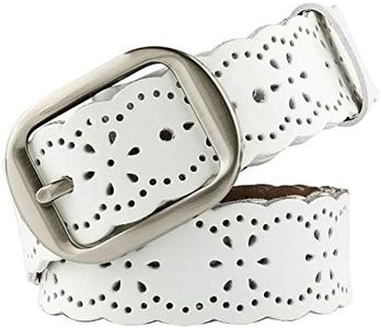 JASGOOD Women's Hollow Flower Genuine Leather Belt for Jeans Pants Wide Belt for Ladies