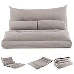 Giantex Adjustable Floor Sofa Bed, Foldable Lazy Couch Bed with Adjustable Backrest, Convertible Sofa Sleeper with 2 Lumbar Pillows, Floor Seating for Gaming Living Room Bedroom (Gray)